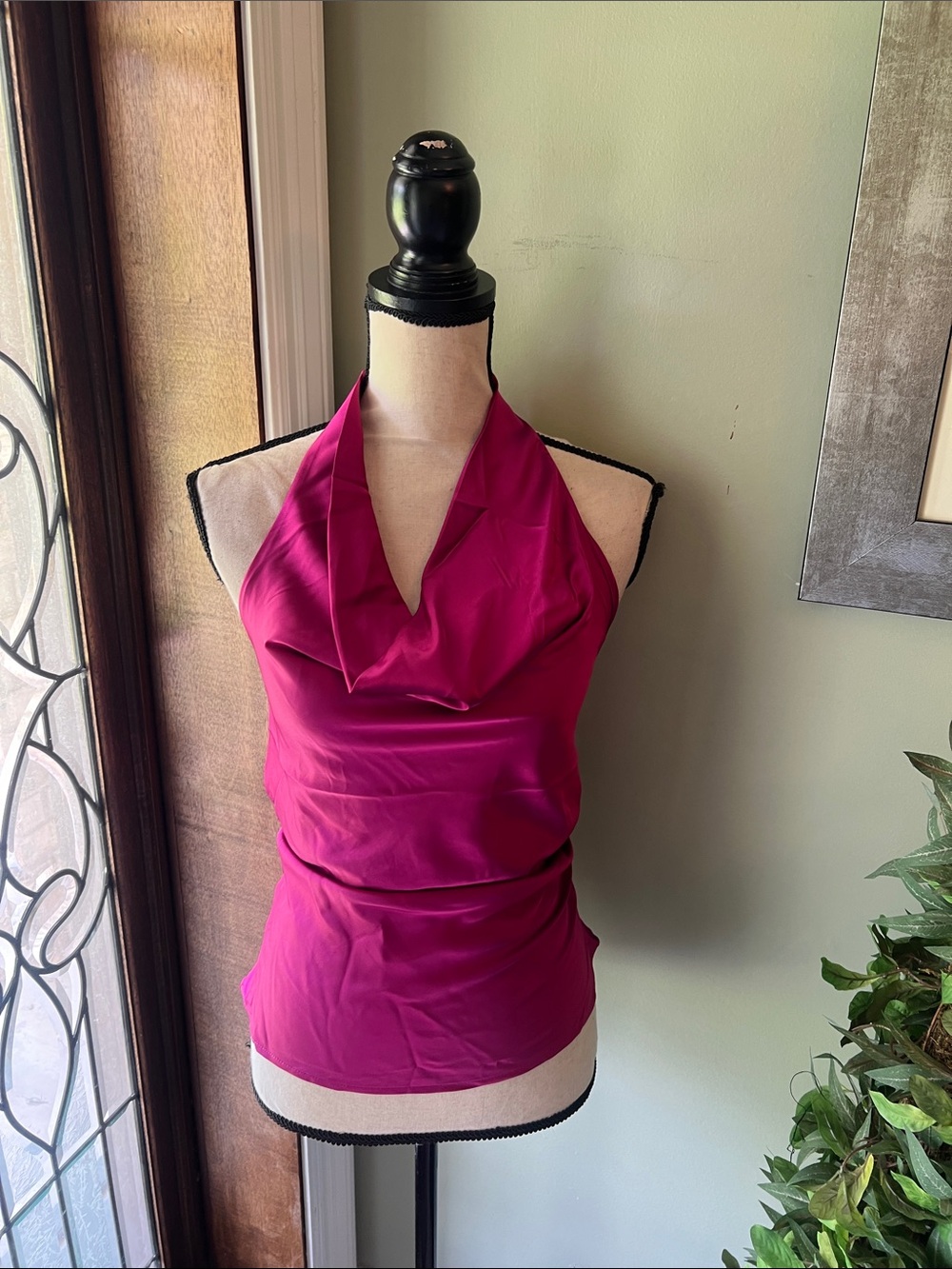 Draped Halter Cowl Neck Camisole - Magenta
